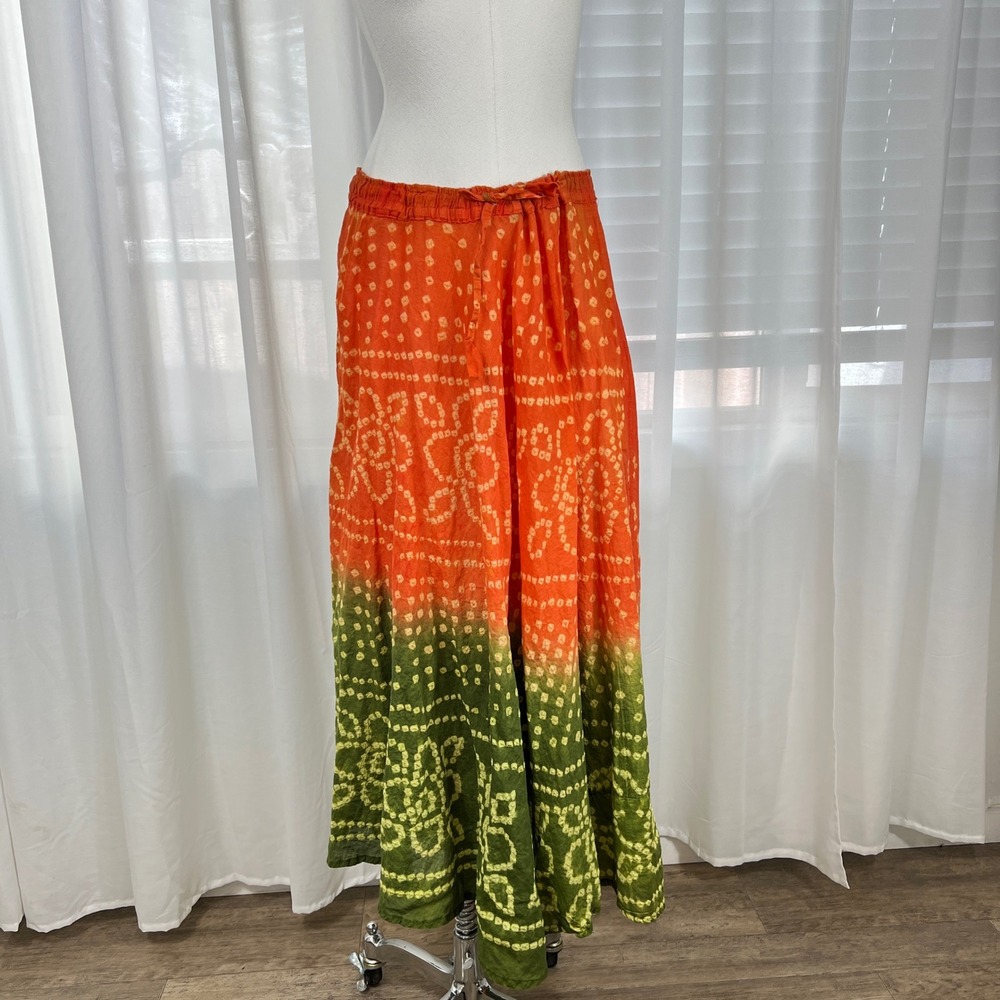 Just Cruising Maxi Skirt Orange Green Cotton Boho Hippie Forest Fairy Free Size